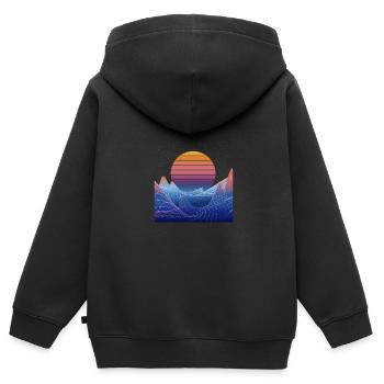 Synthwave Sunset Design - Sweat Premium à capuche zippé enfant bio - noir - Dos - AI Model Kid Male (0cm)