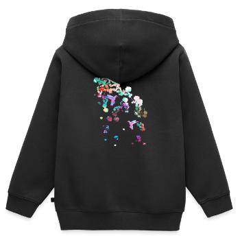 Cerisier en fleurs,fleurs,fleurs,fleurs,colibri - Sweat Premium à capuche zippé enfant bio - noir - Dos - AI Model Kid Male (0cm)