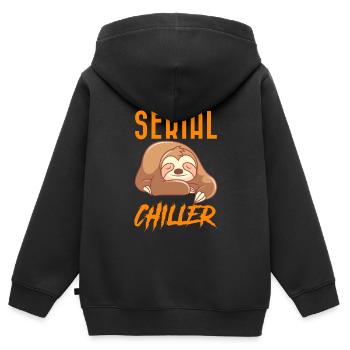 Serial Chiller Faultier am chillen und relaxen - Kinder Premium Organic Zip Hoodie - Schwarz - Hinten - AI Model Kid Male (0cm)