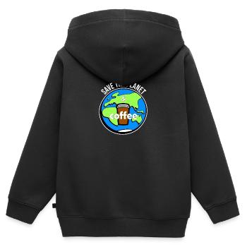 save the planet and coffee - Kinder Premium Organic Zip Hoodie - Schwarz - Hinten - AI Model Kid Male (0cm)
