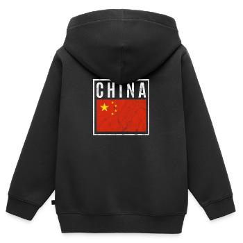Chine - Sweat Premium à capuche zippé enfant bio - noir - Dos - AI Model Kid Male (0cm)