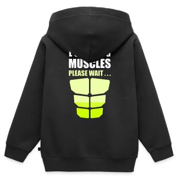 Muscles de chargement s’il vous plaît attendre - Sweat Premium à capuche zippé enfant bio - noir - Dos - AI Model Kid Male (0cm)