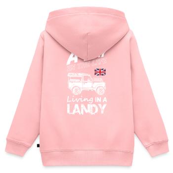 Une journée dans ma vie à vivre dans un Landy - Sweat Premium à capuche zippé enfant bio - rose - Dos - AI Model Kid Female (0cm)