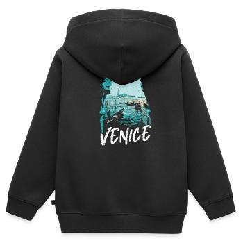 Venise et ses Gondoles: Illustration Élégante - Sweat Premium à capuche zippé enfant bio - noir - Dos - AI Model Kid Male (0cm)