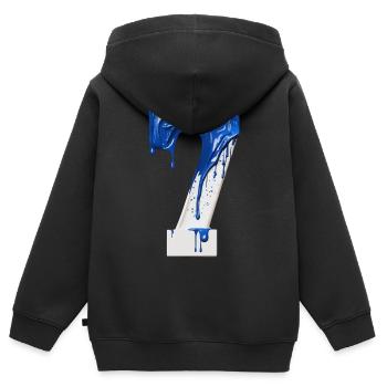 NON. 7 NUMÉRO 7 BLEU BLANC 7E ANNIVERSAIRE - Sweat Premium à capuche zippé enfant bio - noir - Dos - AI Model Kid Male (0cm)