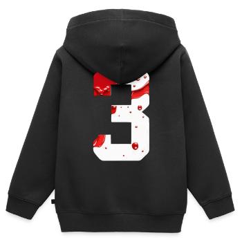 NO. 3 NUMBER 3 RED WHITE 3RD BIRTHDAY - Kids Premium Organic Zip-up Hoodie - black - Back - AI Model Kid Male (0cm)