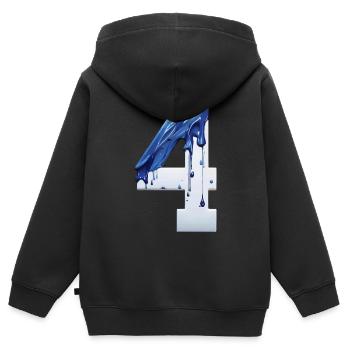 NR. 4 NUMMER 4 BLAU WEIß 4. GEBURTSTAG - Kinder Premium Organic Zip Hoodie - Schwarz - Hinten - AI Model Kid Male (0cm)