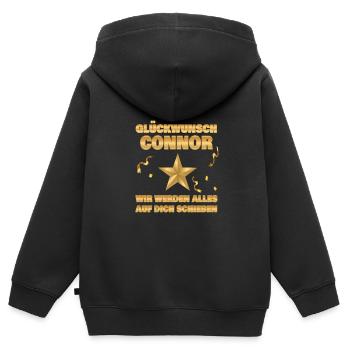 Kollegin Connor - Kinder Premium Organic Zip Hoodie - Schwarz - Hinten - AI Model Kid Male (0cm)
