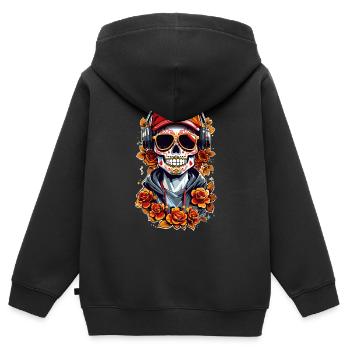 Zucker Schädel - Kinder Premium Organic Zip Hoodie - Schwarz - Hinten - AI Model Kid Male (0cm)