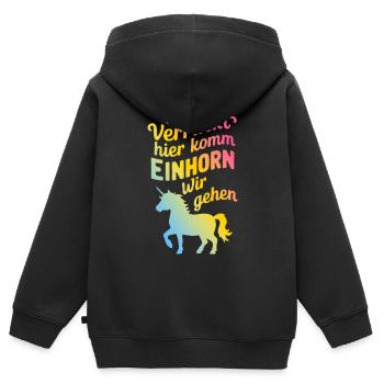 Einhorn Einhörner Fabelwesen Mystisch - Kinder Premium Organic Zip Hoodie - Schwarz - Hinten - AI Model Kid Male (0cm)