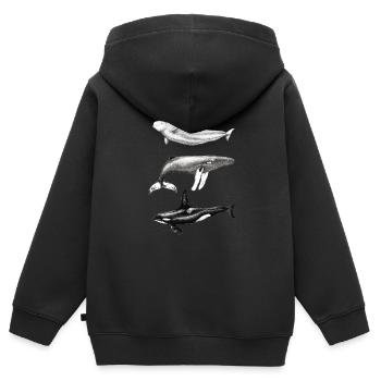Dauphin béluga, rorqual à bosse et rorqual à bosse - Sweat Premium à capuche zippé enfant bio - noir - Dos - AI Model Kid Male (0cm)