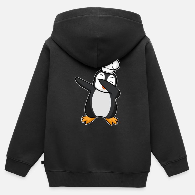 dab dabbing pingouin cuisinier banquet d’hiver drôle - Sweat Premium à capuche zippé enfant bio - noir