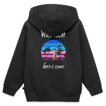 Urlaub hier komme ich - Kinder Premium Organic Zip Hoodie - Schwarz - Hinten - AI Model Kid Male (0cm)