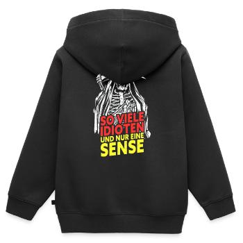 So Viele Idioten Und Nur Eine Sense - Kinder Premium Organic Zip Hoodie - Schwarz - Hinten - AI Model Kid Male (0cm)