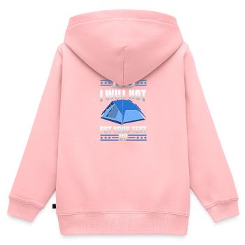 Non, je ne mettrai pas votre tente en camping Dictons - Sweat Premium à capuche zippé enfant bio - rose - Dos - AI Model Kid Female (0cm)