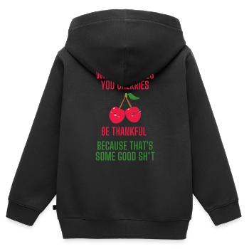 When life gives you cherries lustiger Spruch - Kinder Premium Organic Zip Hoodie - Schwarz - Hinten - AI Model Kid Male (0cm)