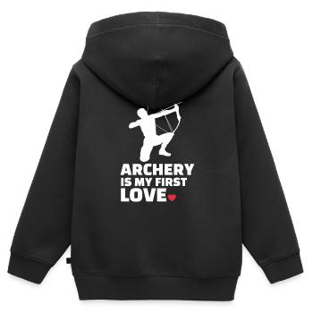 Ich Liebe Bogenschießen Stylish Bogenschießen - Kinder Premium Organic Zip Hoodie - Schwarz - Hinten - AI Model Kid Male (0cm)