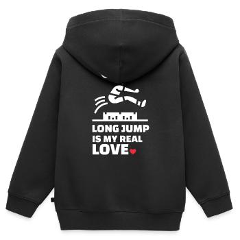 Ich Liebe Weitsprung - Kinder Premium Organic Zip Hoodie - Schwarz - Hinten - AI Model Kid Male (0cm)