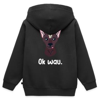 Ok wau avec les amoureux des chiens Xoloitzcuintle - Sweat Premium à capuche zippé enfant bio - noir - Dos - AI Model Kid Male (0cm)