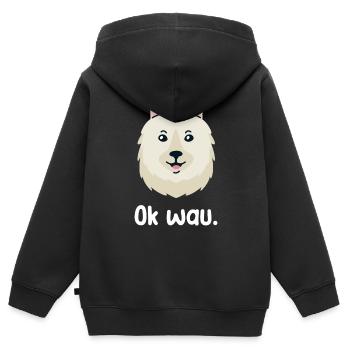 Ok wau mit American Eskimo Hundeliebhaber - Kinder Premium Organic Zip Hoodie - Schwarz - Hinten - AI Model Kid Male (0cm)