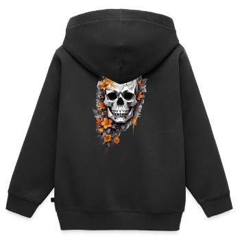 Totenkopf mit Blumen - Kinder Premium Organic Zip Hoodie - Schwarz - Hinten - AI Model Kid Male (0cm)