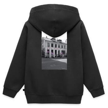 Kopenhagen - Kinder Premium Organic Zip Hoodie - Schwarz - Hinten - AI Model Kid Male (0cm)