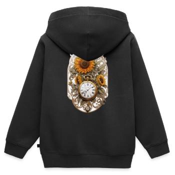 Horloge avec tournesols - Sweat Premium à capuche zippé enfant bio - noir - Dos - AI Model Kid Male (0cm)
