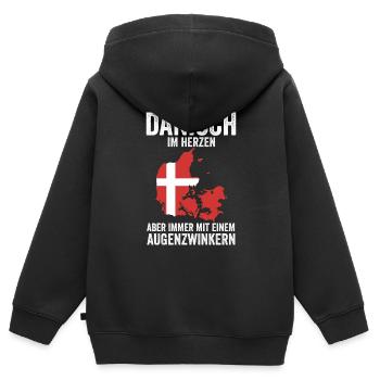 Danois Danemark - Sweat Premium à capuche zippé enfant bio - noir - Dos - AI Model Kid Male (0cm)