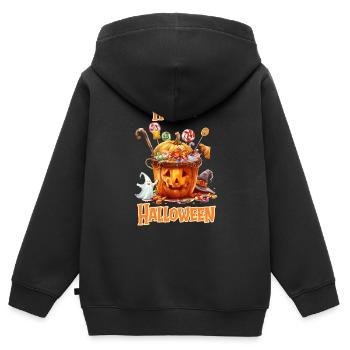 Halloween – Joyeux Halloween citrouille avec des bonbons - Sweat Premium à capuche zippé enfant bio - noir - Dos - AI Model Kid Male (0cm)