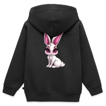 mignon lapin lapin blanc et rose :) - Sweat Premium à capuche zippé enfant bio - noir - Dos - AI Model Kid Male (0cm)