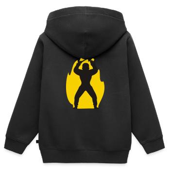 Ich habe Feuer gemacht! - Kinder Premium Organic Zip Hoodie - Schwarz - Hinten - AI Model Kid Male (0cm)