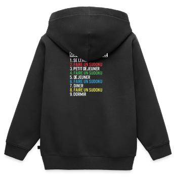 La Journée Idéale du Passionné du Jeu de Sudoku - Sweat Premium à capuche zippé enfant bio - noir - Dos - AI Model Kid Male (0cm)