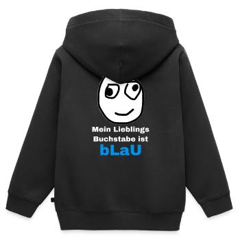 Mein Lieblings Buchstabe ist Blau meme - Kinder Premium Organic Zip Hoodie - Schwarz - Hinten - AI Model Kid Male (0cm)