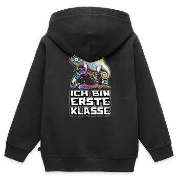 Ich bin erste Klasse - Kinder Premium Organic Zip Hoodie - Schwarz - Hinten - AI Model Kid Male (0cm)