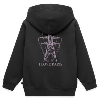 Strommast als Eiffelturm "I Love Paris" Satire - Kinder Premium Organic Zip Hoodie - Schwarz - Hinten - AI Model Kid Male (0cm)