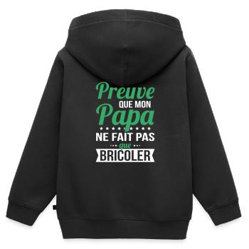 Mon papa ne fait pas que bricoler - Sweat Premium à capuche zippé enfant bio - noir - Dos - AI Model Kid Male (0cm)
