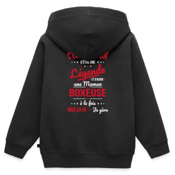 Compliqué être légende et avoir une maman boxeuse - Sweat Premium à capuche zippé enfant bio - noir - Dos - AI Model Kid Male (0cm)