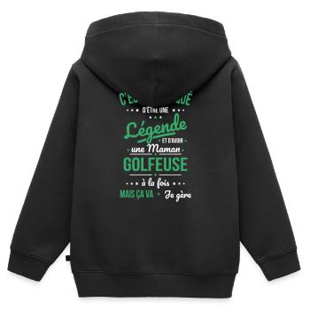 Compliqué être légende et avoir une maman golfeuse - Sweat Premium à capuche zippé enfant bio - noir - Dos - AI Model Kid Male (0cm)