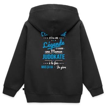 Compliqué être légende et avoir une maman judokate - Sweat Premium à capuche zippé enfant bio - noir - Dos - AI Model Kid Male (0cm)