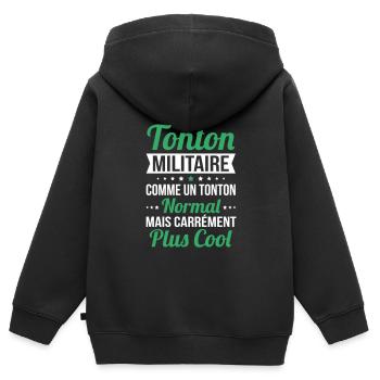 J'ai un tonton militaire plus cool - Sweat Premium à capuche zippé enfant bio - noir - Dos - AI Model Kid Male (0cm)