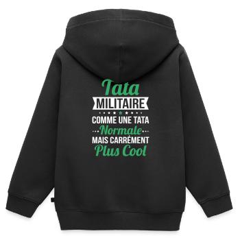 J'ai une tata militaire plus cool - Sweat Premium à capuche zippé enfant bio - noir - Dos - AI Model Kid Male (0cm)
