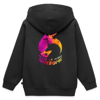 6ÈME ANNIVERSAIRE EINHORN 6 ANS D’ÊTRE GÉNIAL - Sweat Premium à capuche zippé enfant bio - noir - Dos - AI Model Kid Male (0cm)