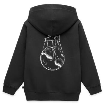 world hand earth puppet player Puppenspieler - Kinder Premium Organic Zip Hoodie - Schwarz - Hinten - AI Model Kid Male (0cm)