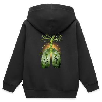 La forêt, le poumon vert. Arbre avec poumon - Sweat Premium à capuche zippé enfant bio - noir - Dos - AI Model Kid Male (0cm)