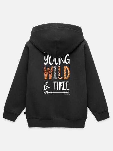 Young Wild And Three Geburtstag Shirt - Kinder Premium Organic Zip Hoodie - Schwarz