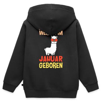 Januar Geburtstag Alpaka Spruch Lustig - Kinder Premium Organic Zip Hoodie - Schwarz - Hinten - AI Model Kid Male (0cm)