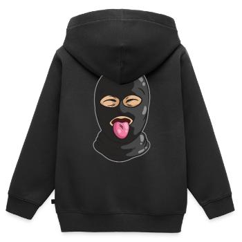 Amical Voleur Masque Langue Banque Voleur Gangster - Sweat Premium à capuche zippé enfant bio - noir - Dos - AI Model Kid Male (0cm)