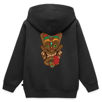 Tikki Tiki Mask Hawaiian Hawaiian Idée cadeau - Sweat Premium à capuche zippé enfant bio - noir - Dos - AI Model Kid Male (0cm)