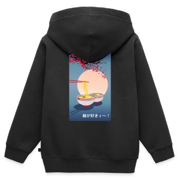 Orientalisch Japanische Kunst | Nudel-| Ramen - Kinder Premium Organic Zip Hoodie - Schwarz - Hinten - AI Model Kid Male (0cm)