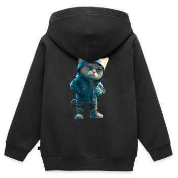 Hipster Katze Stylish Cat - Kinder Premium Organic Zip Hoodie - Schwarz - Hinten - AI Model Kid Male (0cm)